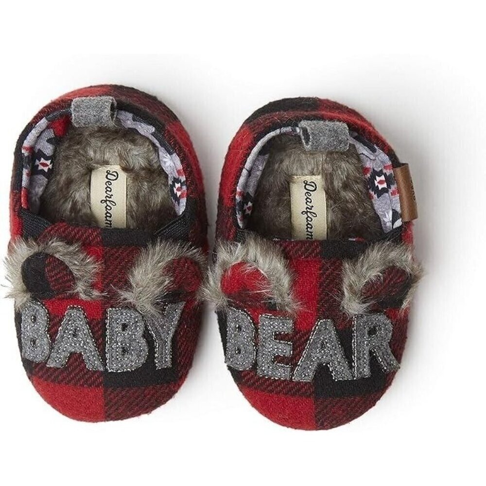 Dearfoams Christmas Red Plaid Baby Bear 6-9 Months Infant Slippers NEW‎